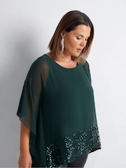 Live Unlimited Green Curve Chiffon Sequin Trim Overlayer Top - Image 3 of 4
