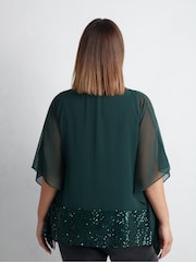 Live Unlimited Green Curve Chiffon Sequin Trim Overlayer Top - Image 4 of 4