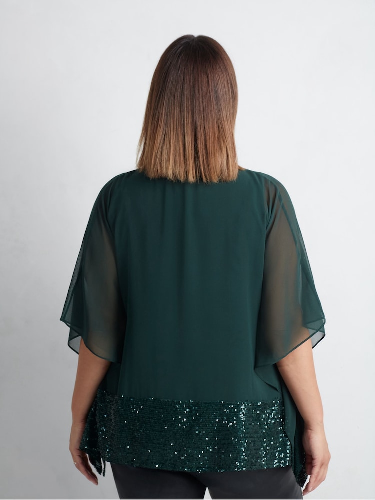 Live Unlimited Green Curve Chiffon Sequin Trim Overlayer Top - Image 4 of 4