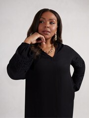 Live Unlimited Black Curve Petite Lace Detail Long Sleeve Top - Image 3 of 5