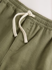 Khaki Green 100% Cotton Textured Stripe Drawstring Waist Shorts - Image 2 of 8