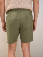 Khaki Green 100% Cotton Textured Stripe Drawstring Waist Shorts - Image 3 of 8