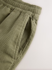 Khaki Green 100% Cotton Textured Stripe Drawstring Waist Shorts - Image 7 of 8