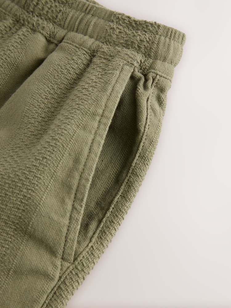 Khaki Green 100% Cotton Textured Stripe Drawstring Waist Shorts - Image 7 of 8