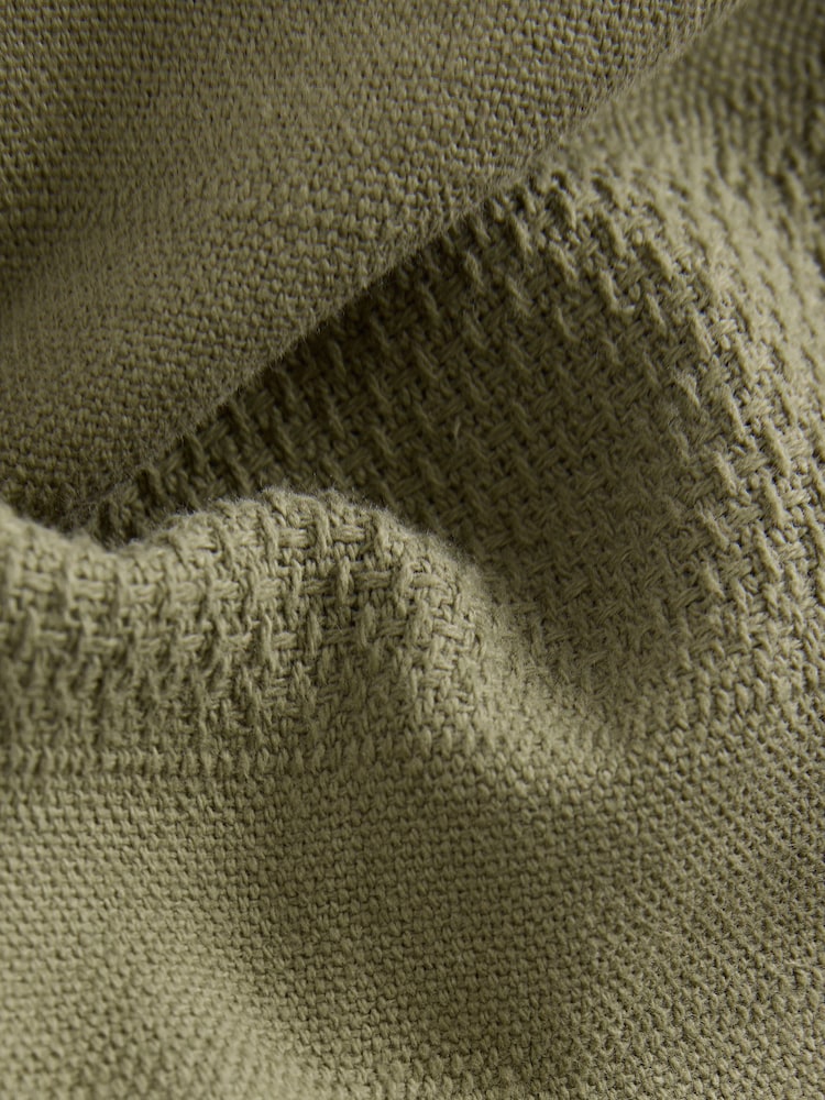 Khaki Green 100% Cotton Textured Stripe Drawstring Waist Shorts - Image 8 of 8