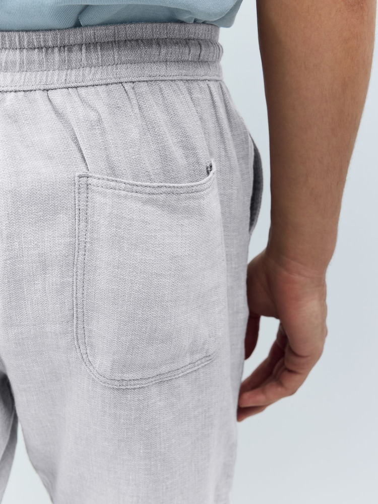 Gris - Shorts taille à cordon de serrage riche en lin - Image 4 of 10