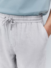 Grey Linen Rich Drawstring Waist Shorts - Image 5 of 10