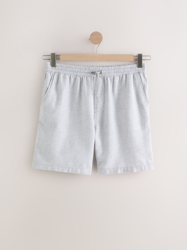 Gris - Shorts taille à cordon de serrage riche en lin - Image 6 of 10