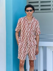 Red Sun Printed 100% Cotton Drawstring Waist Shorts - Image 2 of 8