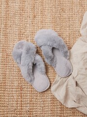 Live Unlimited Grey Faux Fur Slippers - Image 2 of 4