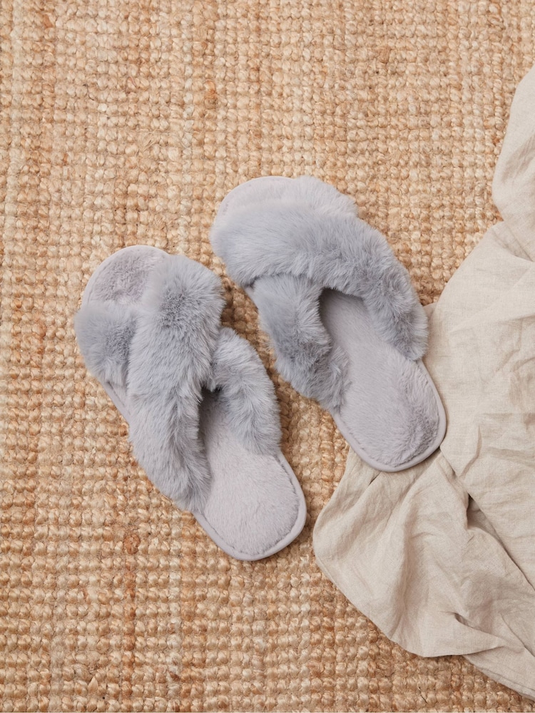 Live Unlimited Grey Faux Fur Slippers - Image 2 of 4