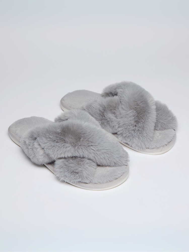 Live Unlimited Grey Faux Fur Slippers - Image 4 of 4