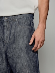Blue 100% Cotton  Stripe Denim Shorts - Image 4 of 8