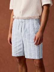 Blue/White 100% Cotton Drawstring Waist Stripe Shorts - Image 1 of 10