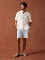 Blue/White 100% Cotton Drawstring Waist Stripe Shorts - Image 2 of 10