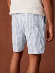 Blue/White 100% Cotton Drawstring Waist Stripe Shorts - Image 4 of 10