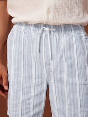 Blue/White 100% Cotton Drawstring Waist Stripe Shorts - Image 5 of 10