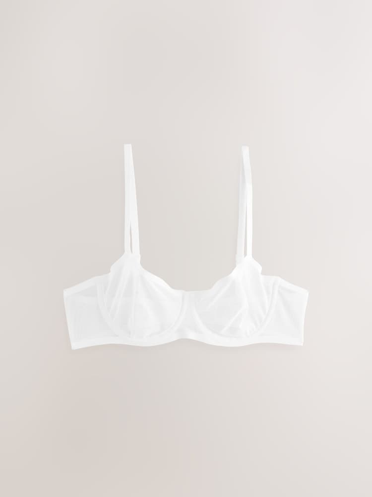 White Non Pad Balcony Invisible Bonded Mesh Baclony Bra - Image 1 of 8