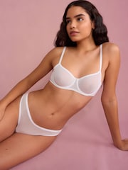 White Non Pad Balcony Invisible Bonded Mesh Baclony Bra - Image 5 of 8