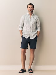 Navy Signature Silk Blend Chino Shorts - Image 3 of 12