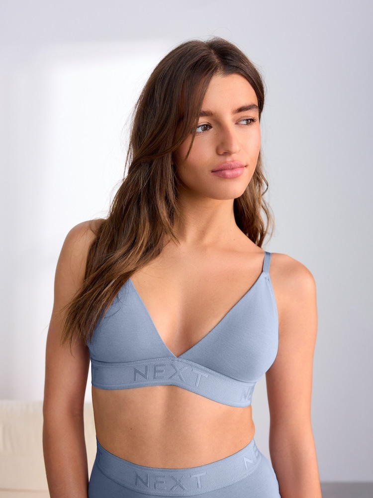 Blue/Ecru Cotton Logo Triangle Ultimate Comfort Bralets 2 Pack - Image 2 of 12 Blue/Ecru Cotton Logo Triangle Ultimate Comfort Bralets 2 Pack - Image 2 of 12