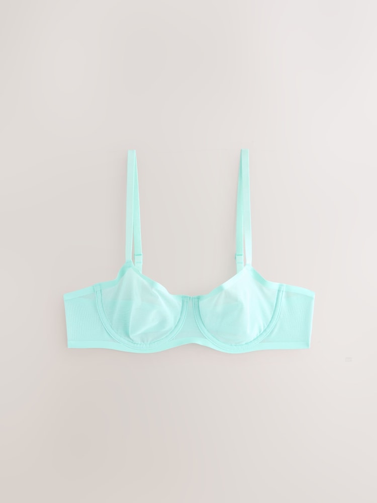 Turquoise Blue Non Pad Balcony Invisible Bonded Mesh Baclony Bra - Image 1 of 3