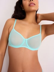Turquoise Blue Non Pad Balcony Invisible Bonded Mesh Baclony Bra - Image 5 of 8