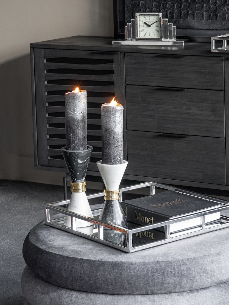 Libra Interiors Black /White Marble Candle Holder with Brass Trim - Image 1 of 6