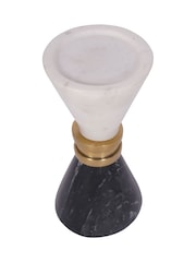 Libra Interiors Black /White Marble Candle Holder with Brass Trim - Image 4 of 6
