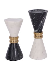 Libra Interiors Black /White Marble Candle Holder with Brass Trim - Image 6 of 6