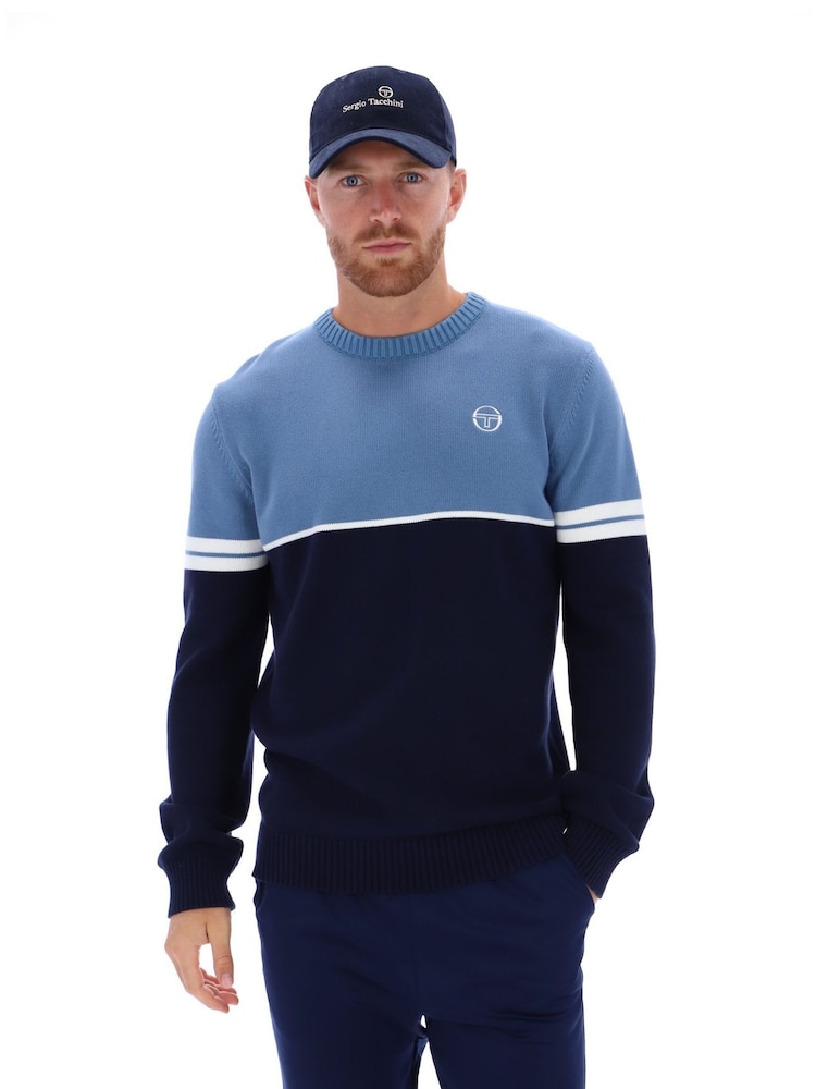 Sergio Tacchini Blue Orion Knit Knitted Crew 100% Cotton Jumper - Image 1 of 3