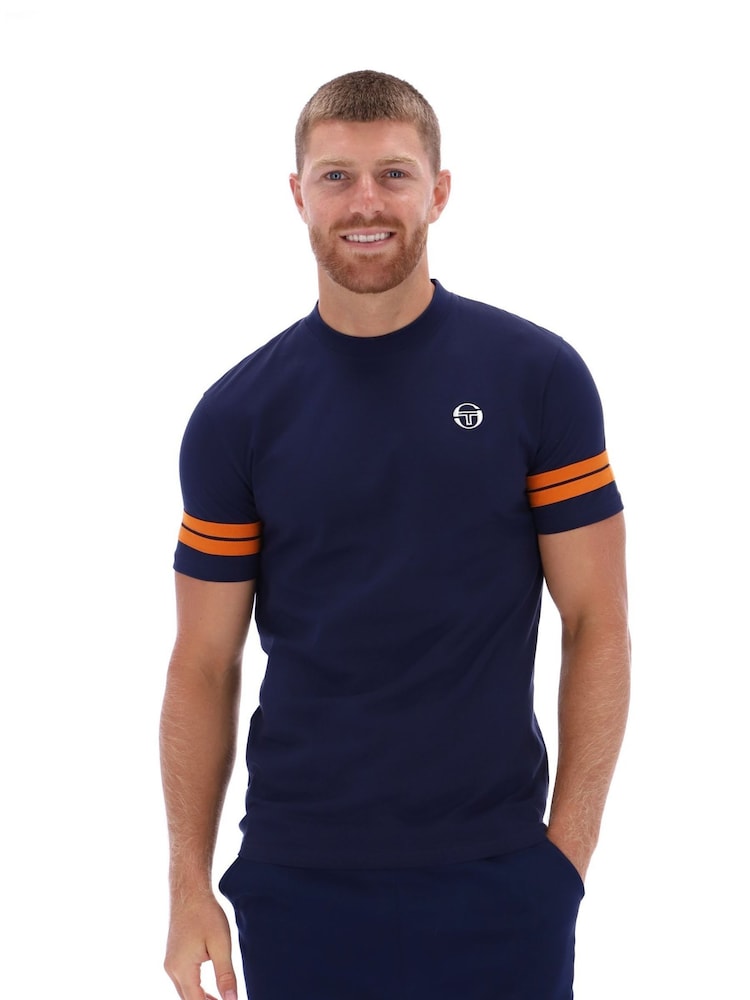 Sergio Tacchini Blue Grello Crew 100% Cotton T-Shirt - Image 1 of 3 Sergio Tacchini Blue Grello Crew 100% Cotton T-Shirt - Image 1 of 3
