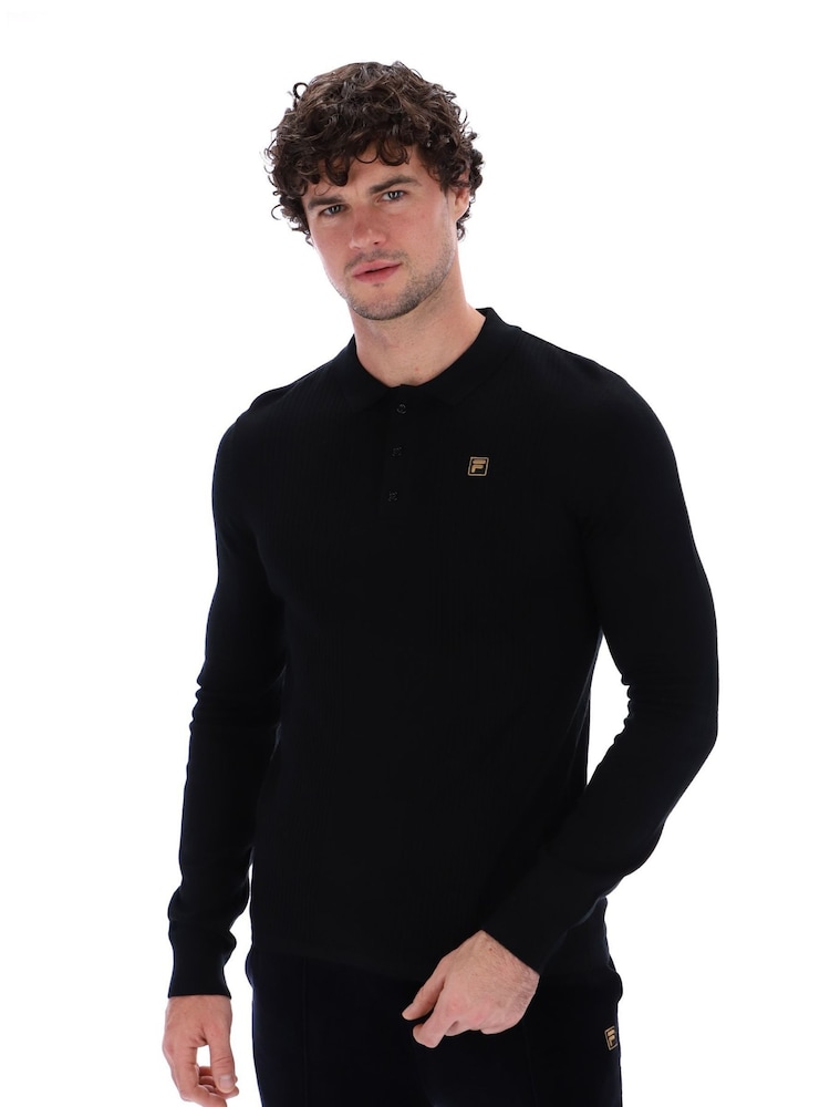 Fila Black Frank Knitted Long Sleeves Polo Shirt - Image 1 of 5