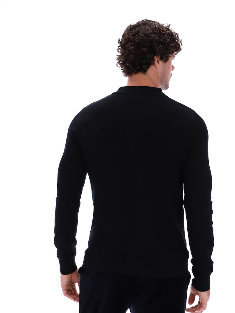 Fila Black Frank Knitted Long Sleeves Polo Shirt - Image 2 of 5