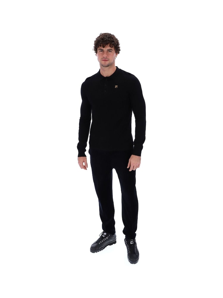 Fila Black Frank Knitted Long Sleeves Polo Shirt - Image 3 of 5