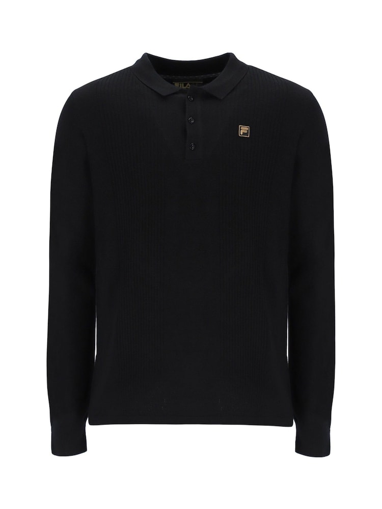 Fila Black Frank Knitted Long Sleeves Polo Shirt - Image 4 of 5