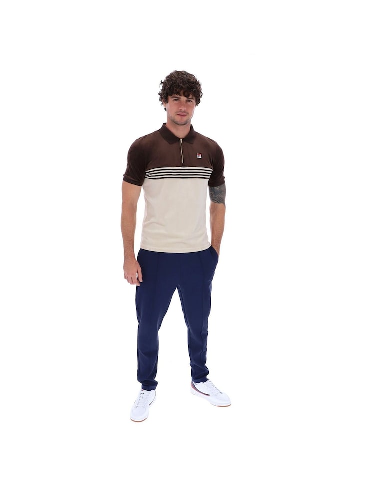 Fila Brown Lennox Velour Polo Shirt - Image 3 of 5