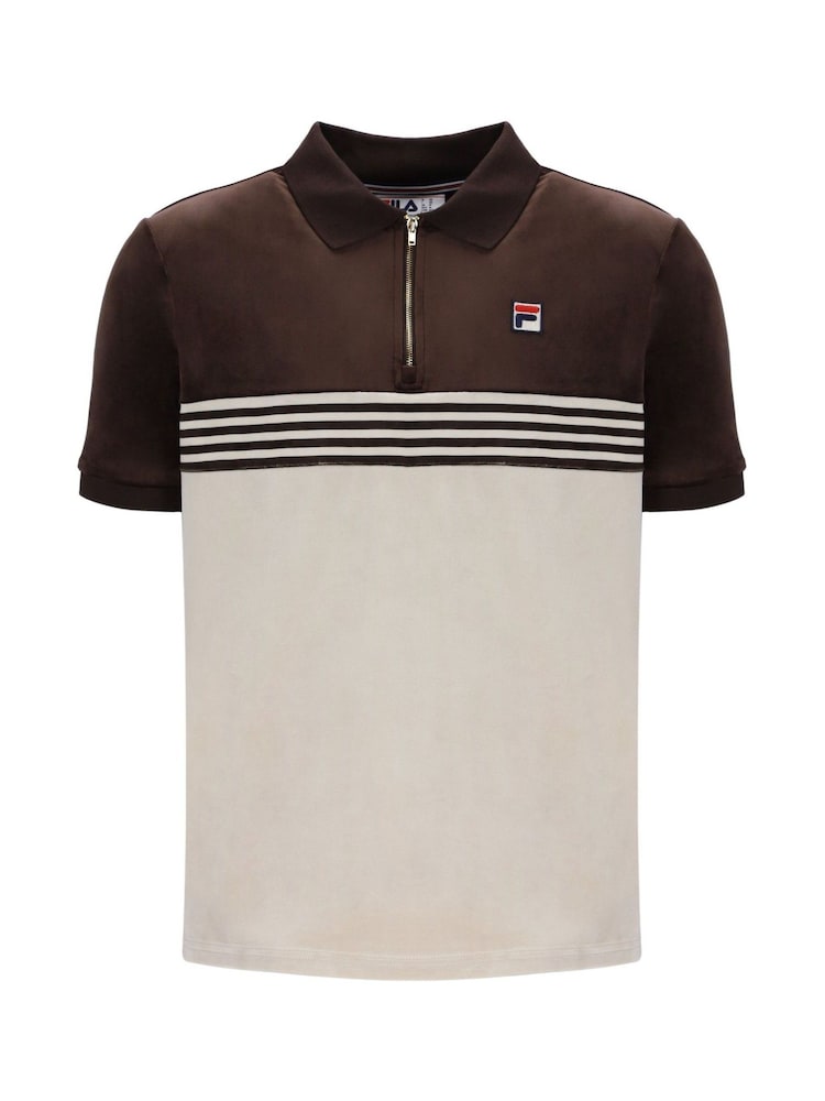 Fila Brown Lennox Velour Polo Shirt - Image 4 of 5