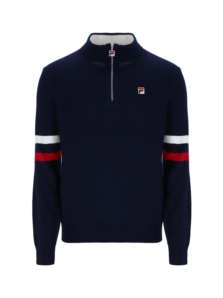 Fila Blue Harrison Knitted Quarter Zip Jumper - Image 4 of 5