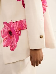 Ecru/Pink Floral Printed Blazer with Linen - Image 6 of 6