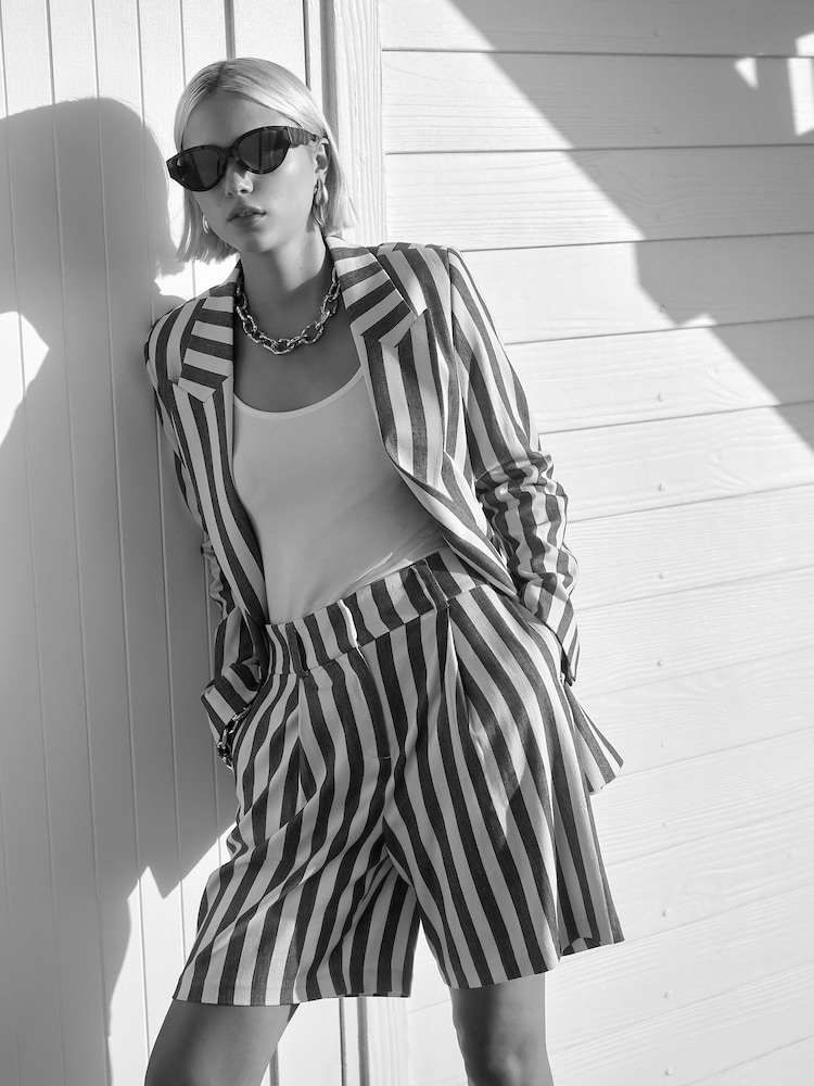 Red/Ecru Striped Blazer with Linen - Image 3 of 9