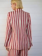 Red/Ecru Striped Blazer with Linen - Image 4 of 9