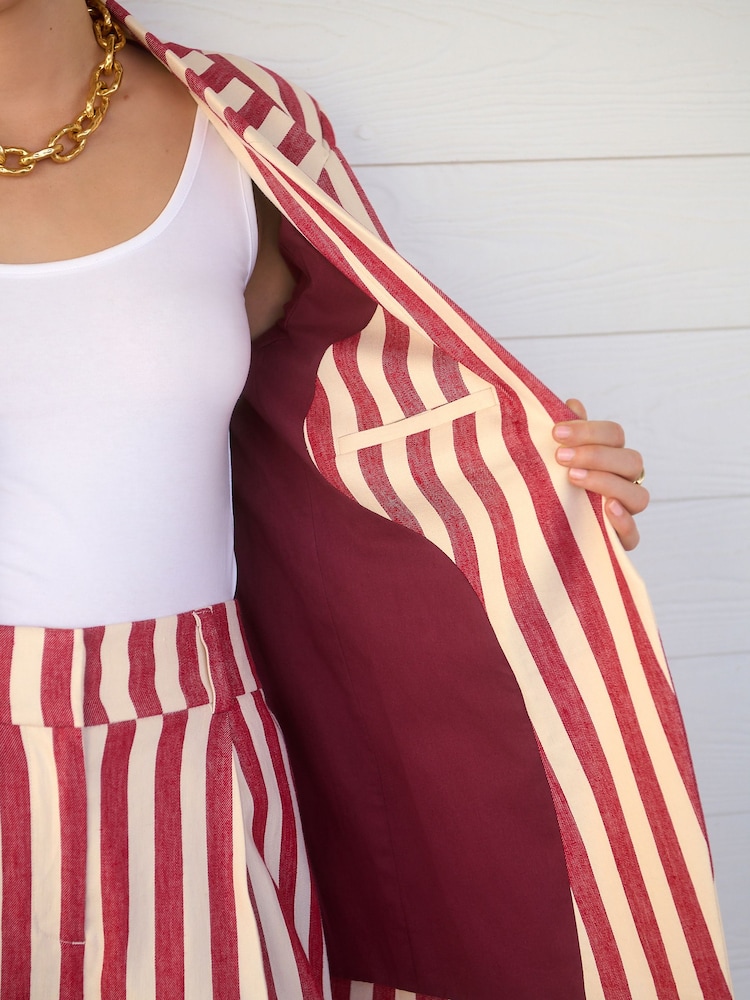 Red/Ecru Striped Blazer with Linen - Image 6 of 9