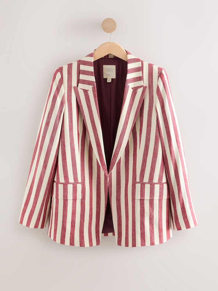 Red/Ecru Striped Blazer with Linen - Image 7 of 9