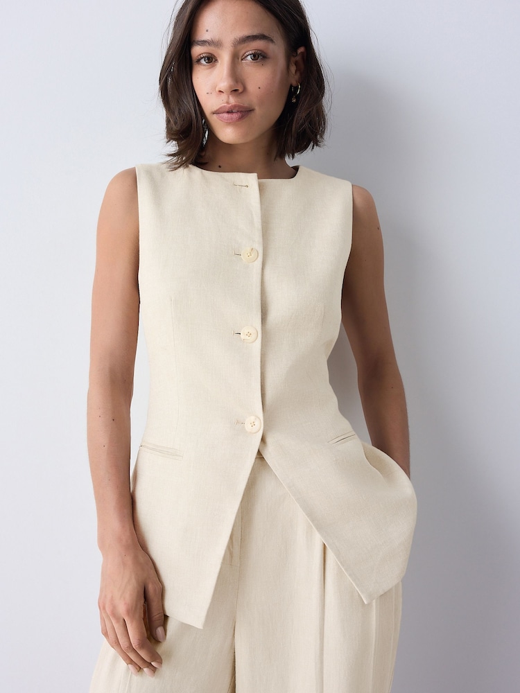Natural Linen Rich Square Neck Waistcoat - Image 1 of 8