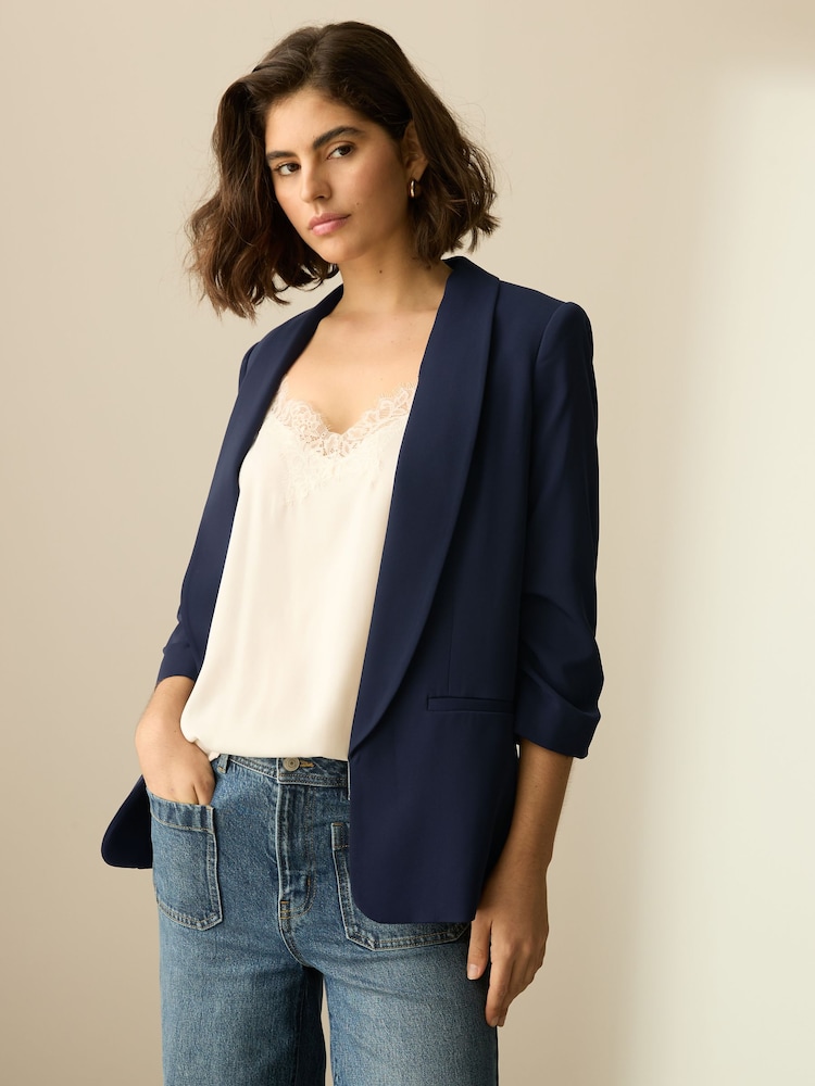 Navy Relaxed Ruched Sleeve Blazer - Image 1 of 5