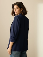 Navy Relaxed Ruched Sleeve Blazer - Image 2 of 5