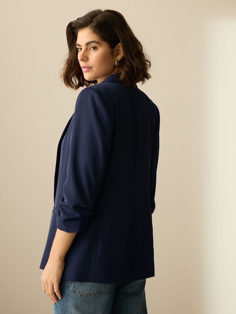 Navy Relaxed Ruched Sleeve Blazer - Image 2 of 5