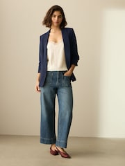 Navy Relaxed Ruched Sleeve Blazer - Image 3 of 5