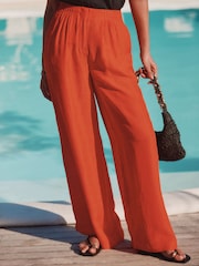 Red Ripple Textured Wide Leg Trousers - Image 3 of 8